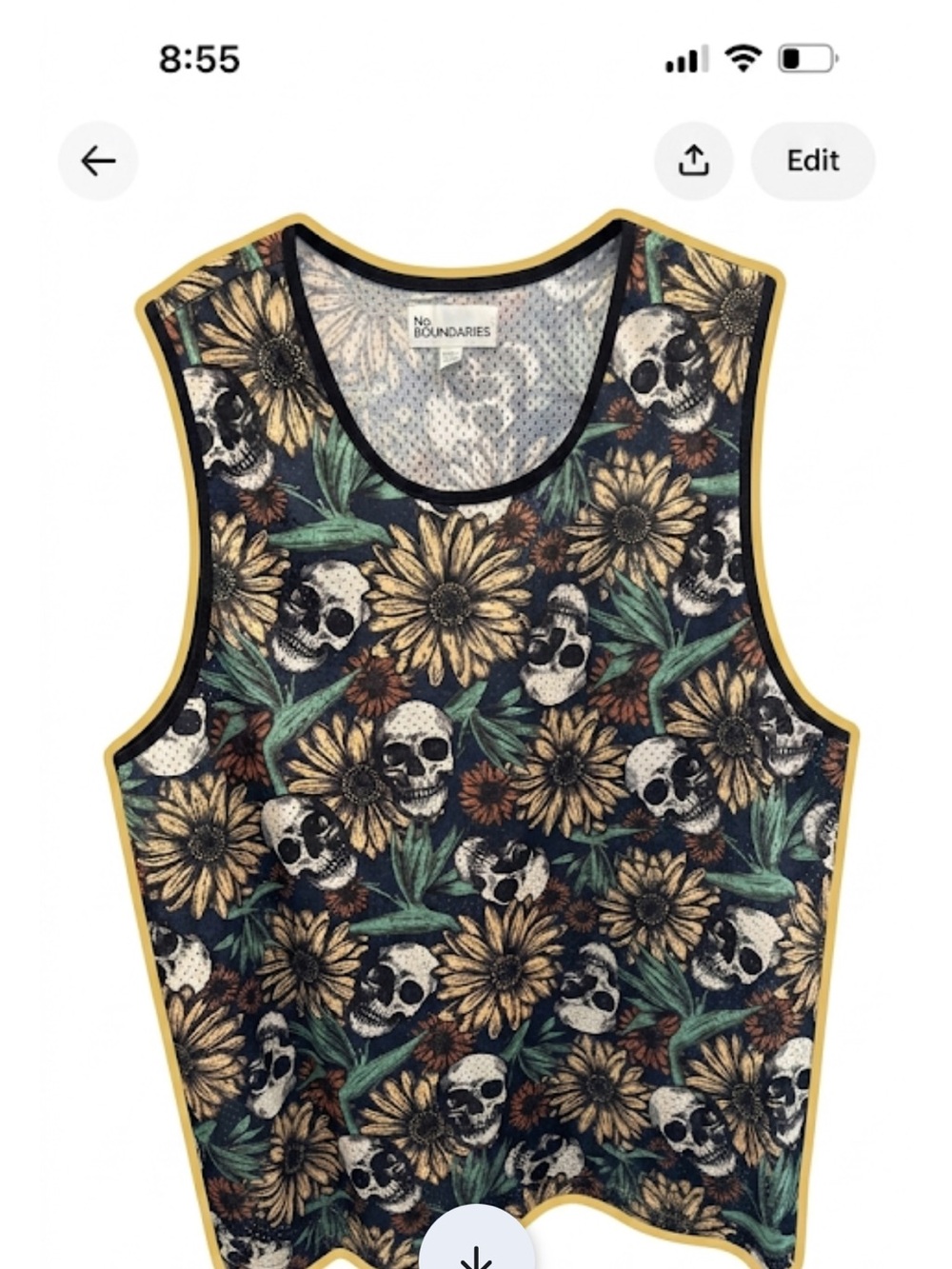 NO BOUNDRIES BLACK SKULL SUNFLOWER GOTH WHIMSGOTH TANK TOP  3X